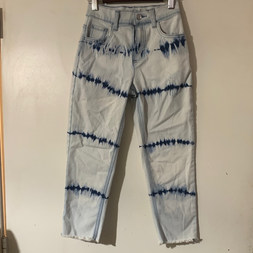 Justice Blue and White Tie-Dye Straight Leg Jeans